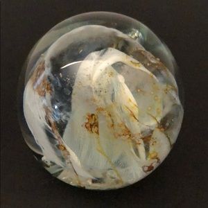 VINTAGE HAND BLOWN WHITE/GOLD CRYSTAL PAPERWEIGHT